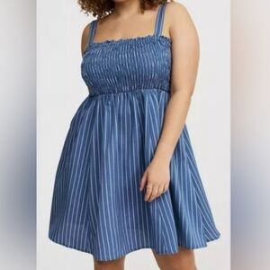Torrid Mini Smocked Tube Dress Molly Stripe Blue Horizon